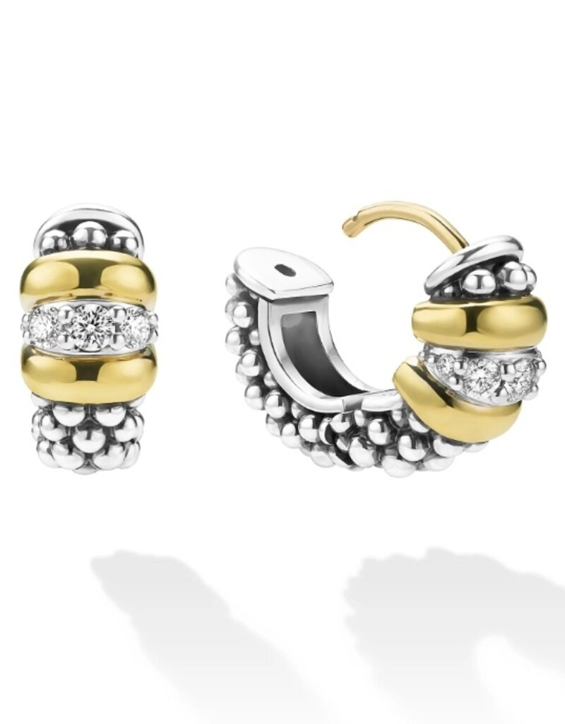 LAGOS Signature Caviar Two-Tone Caviar Beaded Diamond Huggie Earrings