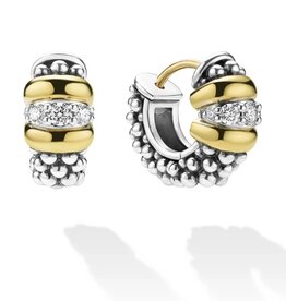 LAGOS Signature Caviar Two-Tone Caviar Beaded Diamond Huggie Earrings