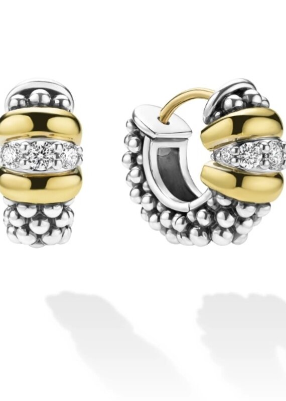 LAGOS Signature Caviar Two-Tone Caviar Beaded Diamond Huggie Earrings