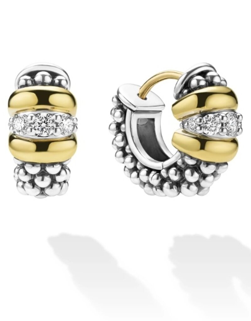 LAGOS Signature Caviar Two-Tone Caviar Beaded Diamond Huggie Earrings