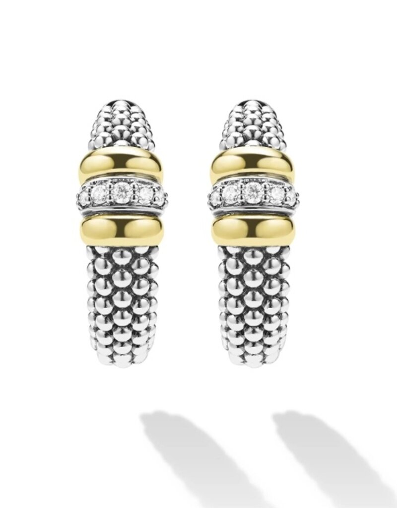 LAGOS Signature Caviar Two-Tone Caviar Beaded Diamond Hoop Earrings