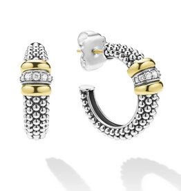 LAGOS Signature Caviar Two-Tone Caviar Beaded Diamond Hoop Earrings
