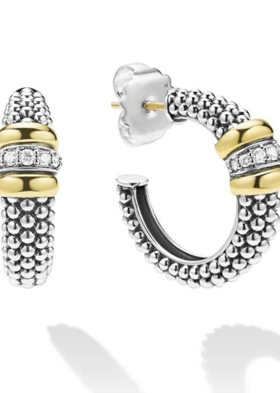 LAGOS Signature Caviar Two-Tone Caviar Beaded Diamond Hoop Earrings