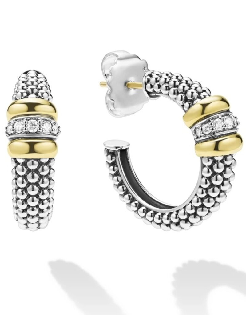 LAGOS Signature Caviar Two-Tone Caviar Beaded Diamond Hoop Earrings