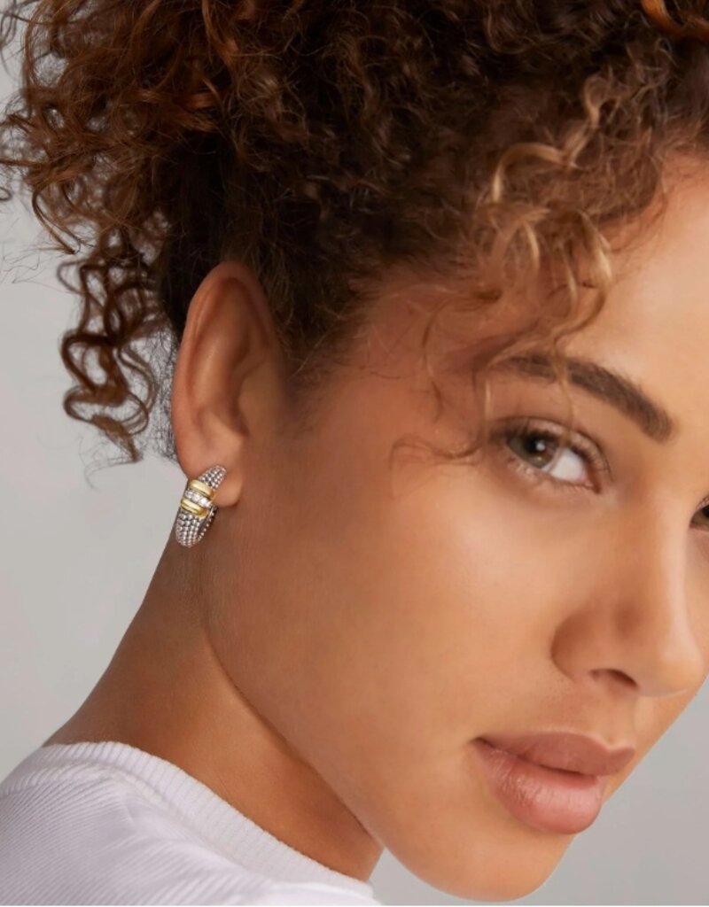 LAGOS Signature Caviar Two-Tone Caviar Beaded Diamond Hoop Earrings