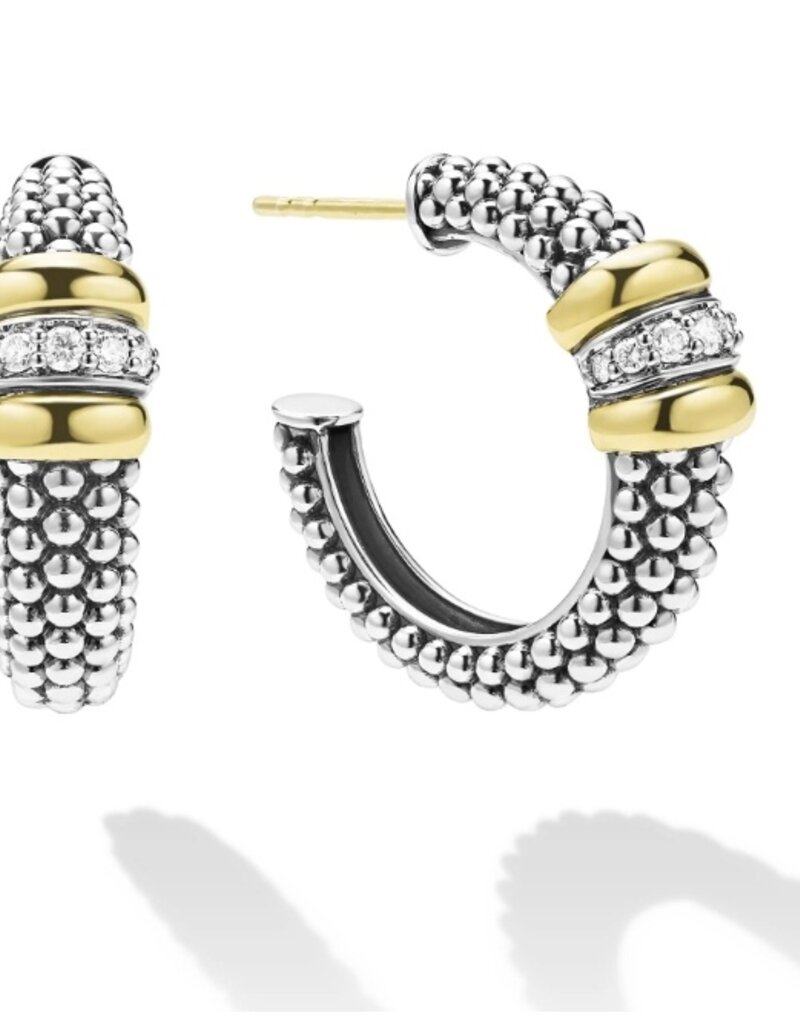 LAGOS Signature Caviar Two-Tone Caviar Beaded Diamond Hoop Earrings