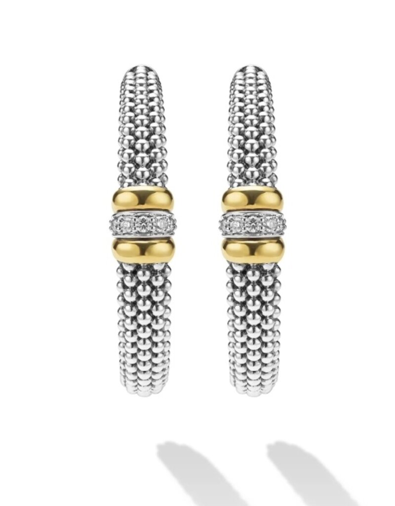 LAGOS Signature Caviar Two-Tone Caviar Beaded Diamond Hoop Earrings