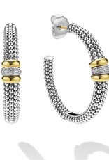 LAGOS Signature Caviar Two-Tone Caviar Beaded Diamond Hoop Earrings