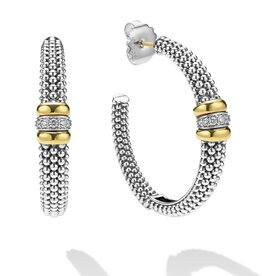 LAGOS Signature Caviar Two-Tone Caviar Beaded Diamond Hoop Earrings