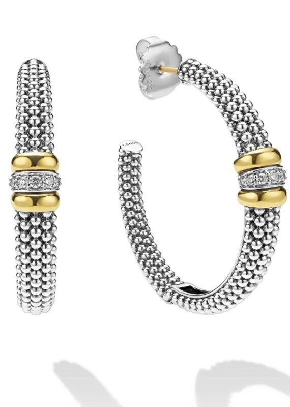 LAGOS Signature Caviar Two-Tone Caviar Beaded Diamond Hoop Earrings