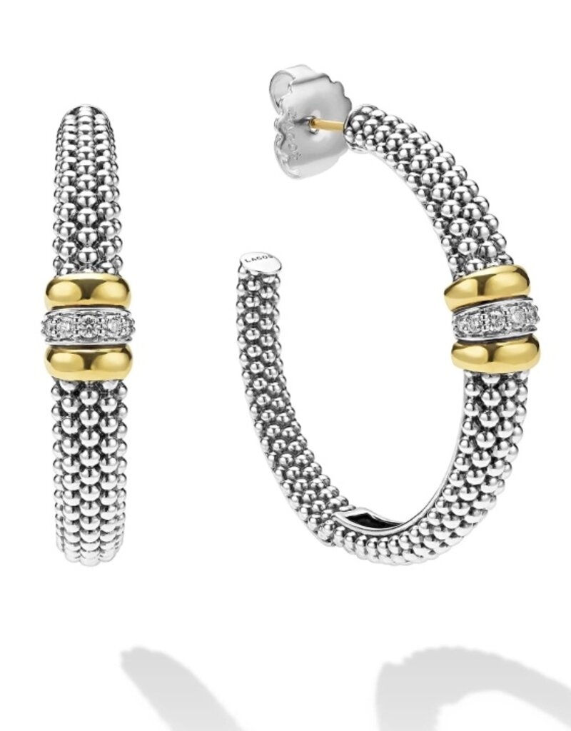 LAGOS Signature Caviar Two-Tone Caviar Beaded Diamond Hoop Earrings