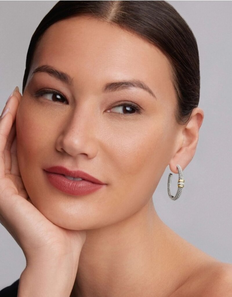 LAGOS Signature Caviar Two-Tone Caviar Beaded Diamond Hoop Earrings