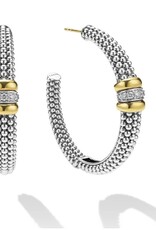 LAGOS Signature Caviar Two-Tone Caviar Beaded Diamond Hoop Earrings