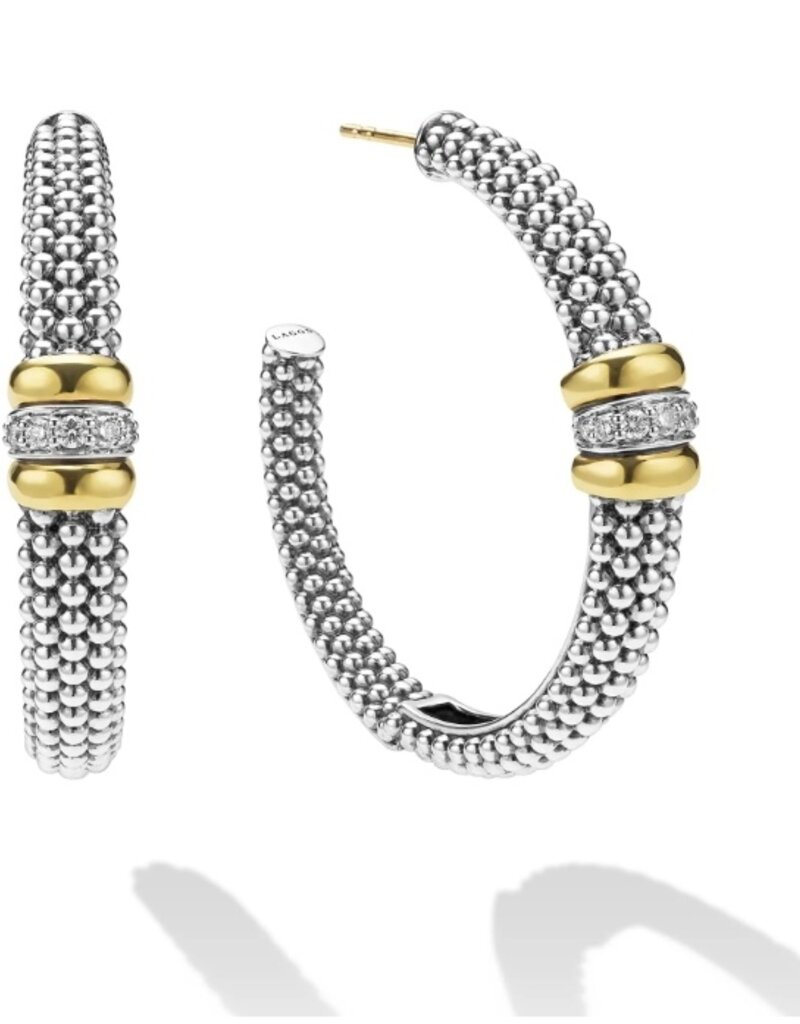 LAGOS Signature Caviar Two-Tone Caviar Beaded Diamond Hoop Earrings