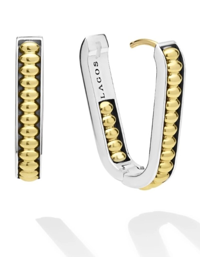 LAGOS Signature Caviar Two-Tone Linear Hoop Earrings