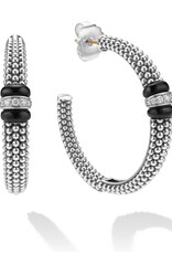 LAGOS Signature Caviar Large Black Ceramic Caviar Diamond Hoop Earrings
