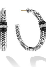 LAGOS Signature Caviar Large Black Ceramic Caviar Diamond Hoop Earrings