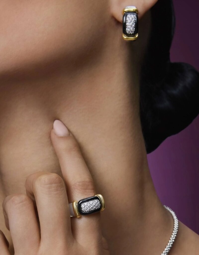 LAGOS Black Caviar Black Ceramic Diamond Huggie Earrings