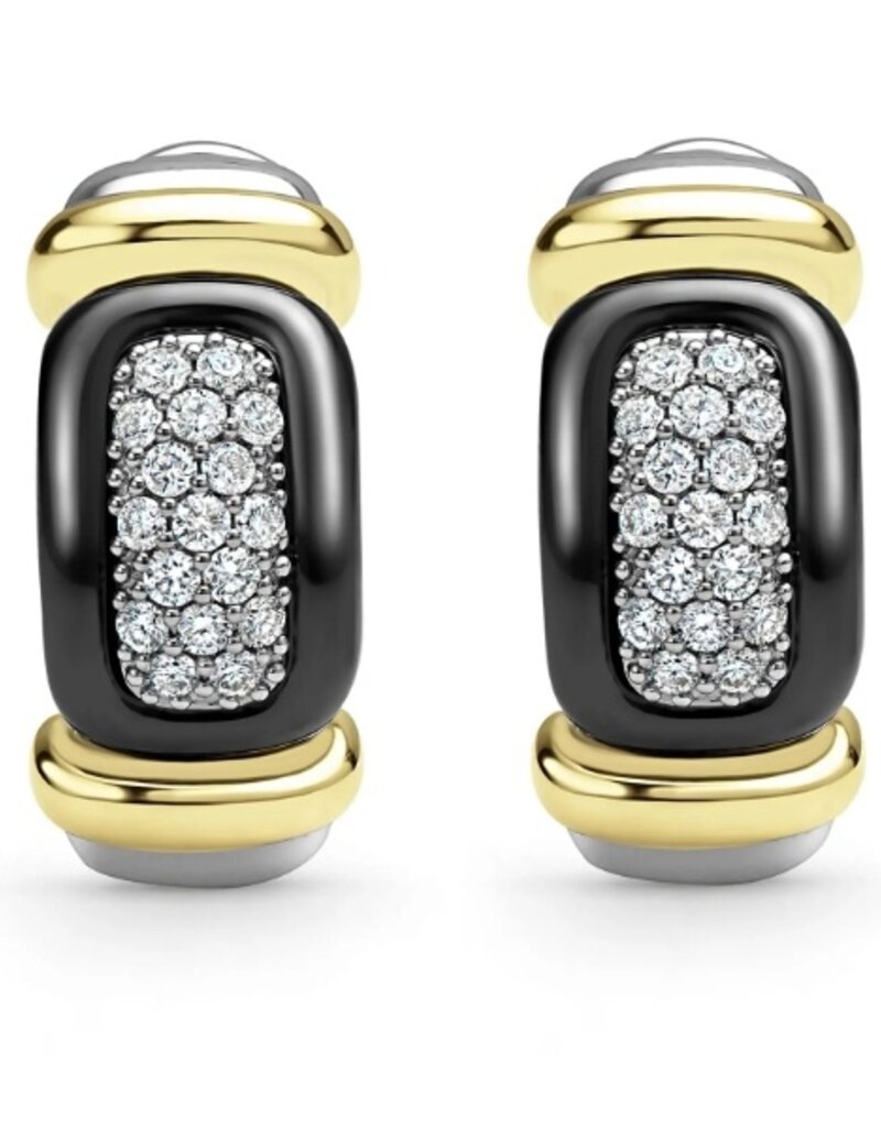 LAGOS Black Caviar Black Ceramic Diamond Huggie Earrings