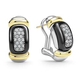 LAGOS Black Caviar Black Ceramic Diamond Huggie Earrings