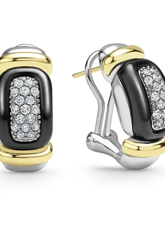 LAGOS Black Caviar Black Ceramic Diamond Huggie Earrings
