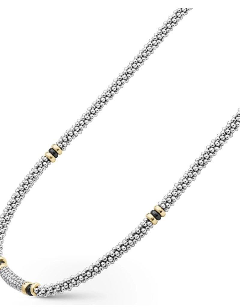 LAGOS Black Caviar Two-Tone Black Ceramic Caviar Diamond Necklace