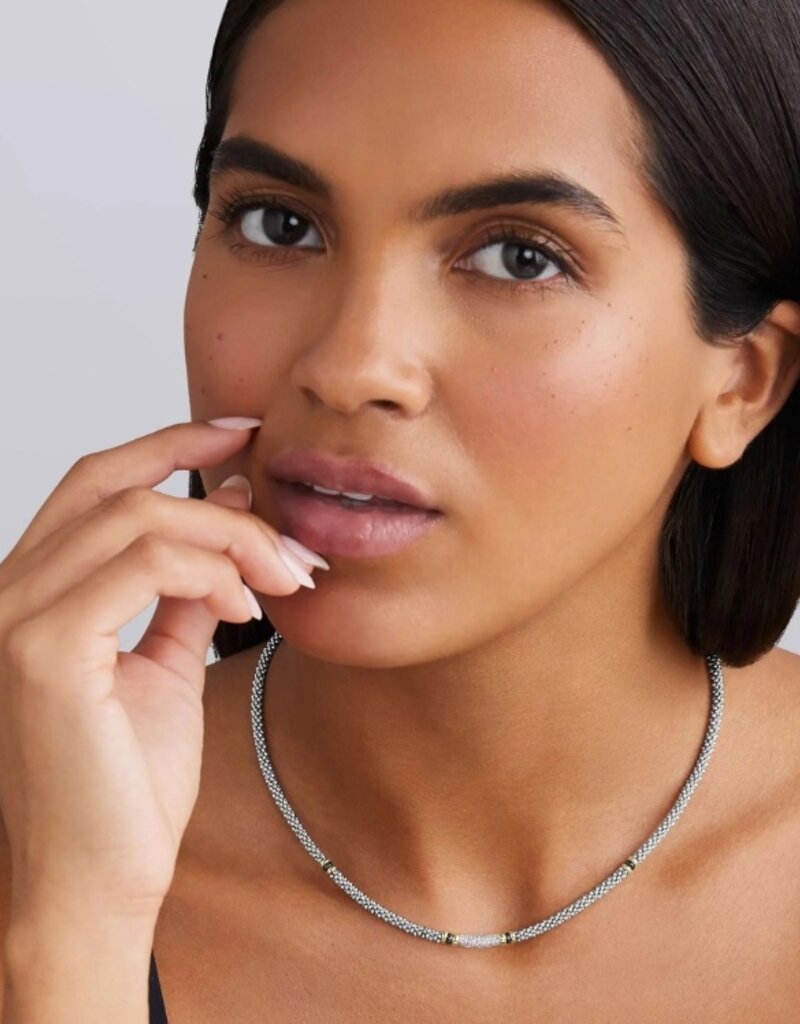 LAGOS Black Caviar Two-Tone Black Ceramic Caviar Diamond Necklace