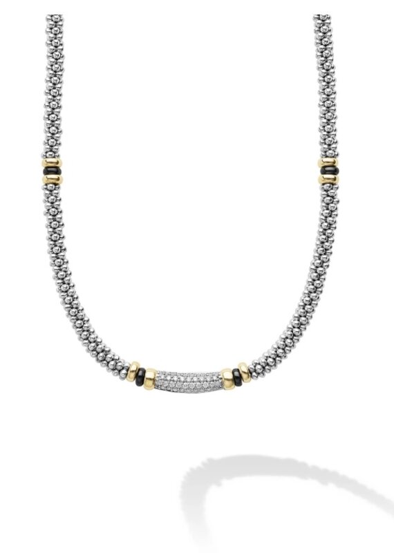LAGOS Black Caviar Two-Tone Black Ceramic Caviar Diamond Necklace