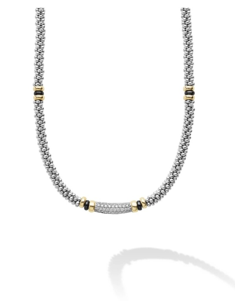 LAGOS Black Caviar Two-Tone Black Ceramic Caviar Diamond Necklace