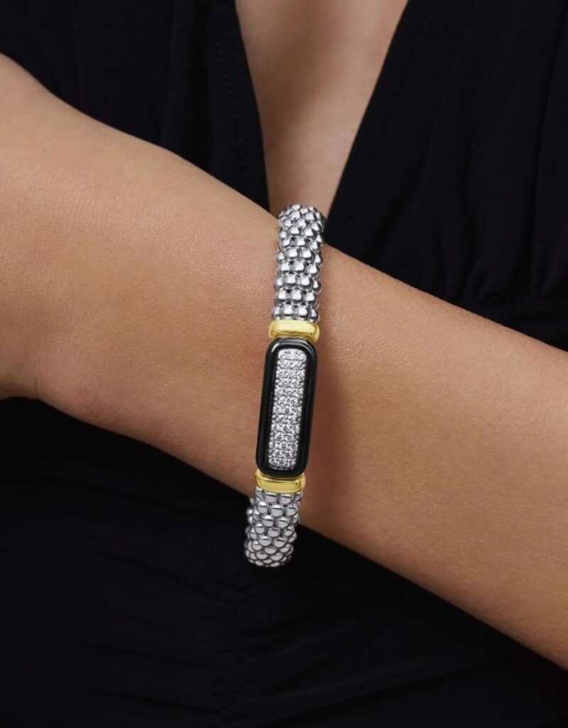 LAGOS Black Caviar Two-Tone Black Ceramic Diamond Caviar Bracelet | 9mm