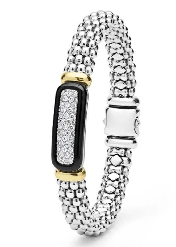 LAGOS Black Caviar Two-Tone Black Ceramic Diamond Caviar Bracelet | 9mm