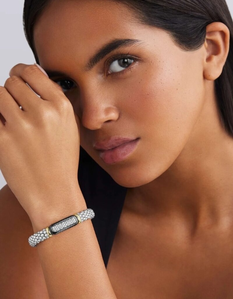 LAGOS Black Caviar Two-Tone Black Ceramic Diamond Caviar Bracelet | 9mm