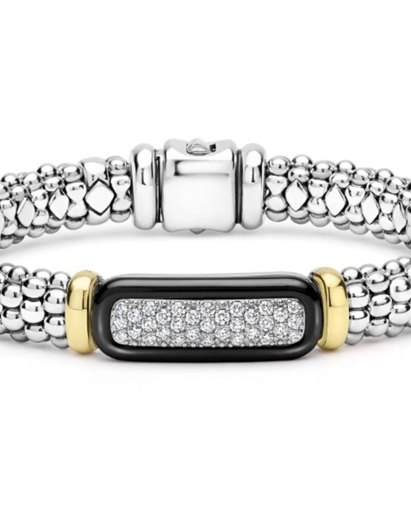 LAGOS Black Caviar Two-Tone Black Ceramic Diamond Caviar Bracelet | 9mm