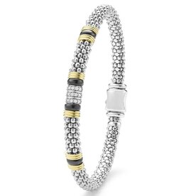 LAGOS Black Caviar Two-Tone Black Ceramic Station Diamond Bracelet | 6mm
