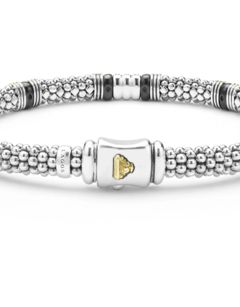 LAGOS Black Caviar Two-Tone Black Ceramic Station Diamond Bracelet | 6mm