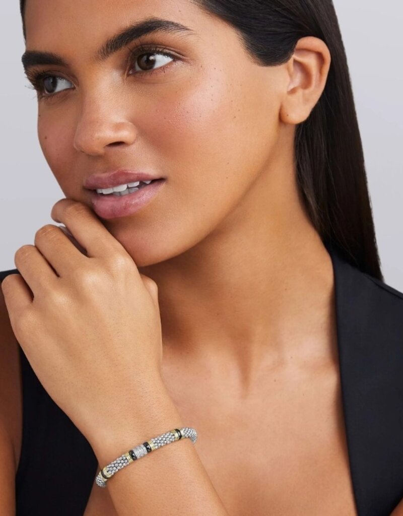 LAGOS Black Caviar Two-Tone Black Ceramic Station Diamond Bracelet | 6mm