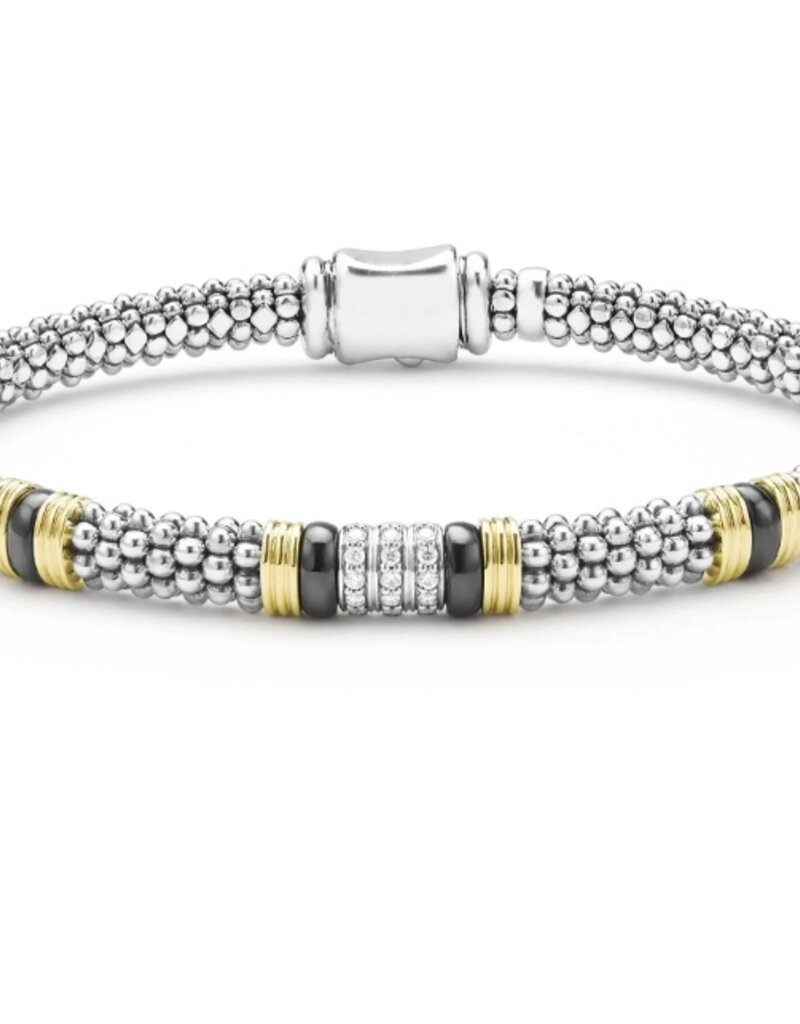 LAGOS Black Caviar Two-Tone Black Ceramic Station Diamond Bracelet | 6mm