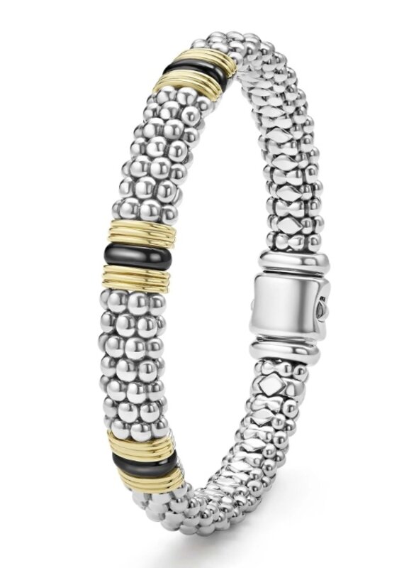 LAGOS Black Caviar Two-Tone Black Ceramic Station Bracelet | 9mm
