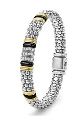 LAGOS Black Caviar Two-Tone Black Ceramic Station Diamond Bracelet | 9mm