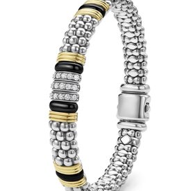 LAGOS Black Caviar Two-Tone Black Ceramic Station Diamond Bracelet | 9mm