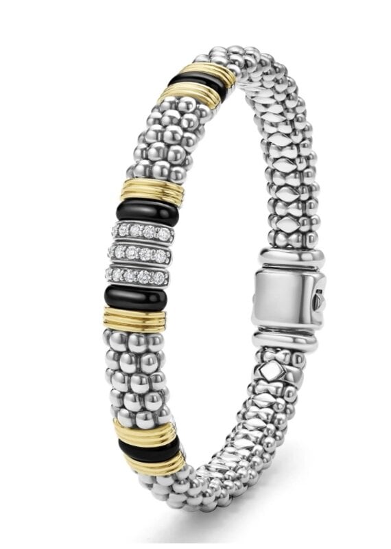 LAGOS Black Caviar Two-Tone Black Ceramic Station Diamond Bracelet | 9mm