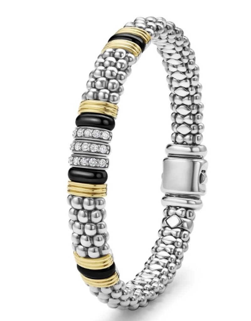 LAGOS Black Caviar Two-Tone Black Ceramic Station Diamond Bracelet | 9mm