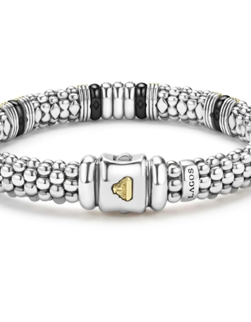 LAGOS Black Caviar Two-Tone Black Ceramic Station Diamond Bracelet | 9mm