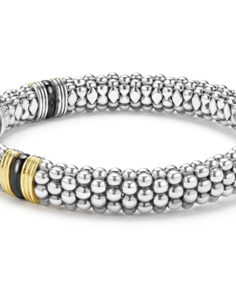 LAGOS Black Caviar Two-Tone Black Ceramic Station Diamond Bracelet | 9mm