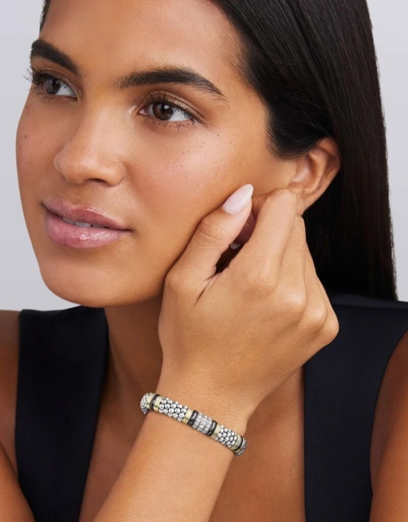 LAGOS Black Caviar Two-Tone Black Ceramic Station Diamond Bracelet | 9mm