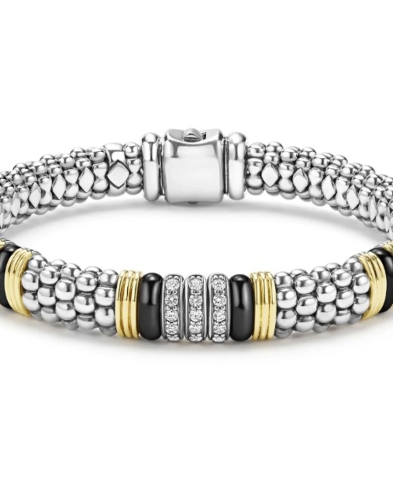 LAGOS Black Caviar Two-Tone Black Ceramic Station Diamond Bracelet | 9mm