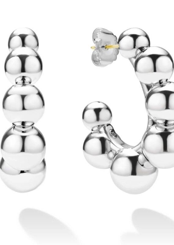 LAGOS Caviar Bubbly Large Silver Beaded Hoop Earrings