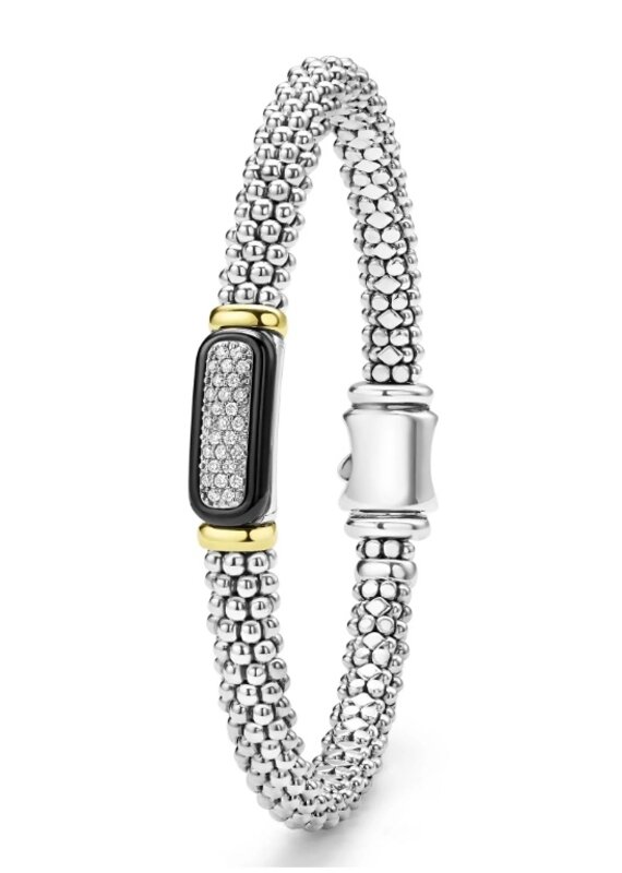 LAGOS Black Caviar Two-Tone Black Ceramic Diamond Caviar Bracelet | 6mm