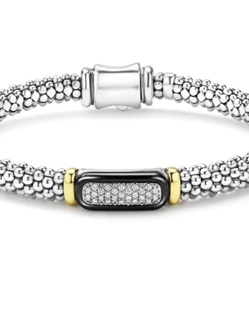 LAGOS Black Caviar Two-Tone Black Ceramic Diamond Caviar Bracelet | 6mm