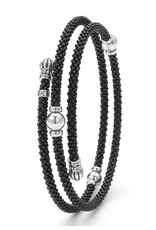 LAGOS Black Caviar Black Ceramic Beaded Silver Station Double Wrap Bracelet